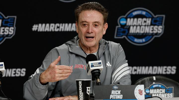 Mar 26, 2026; Washington, DC, USA; St. John's Red Storm head coach Rick Pitino speaks with the media during a press conference ahead of the east regional of the men's 2026 NCAA Tournament at Capital One Arena. Mandatory Credit: Geoff Burke-Imagn Images Mar 26, 2026; Washington, DC, USA; St. John's Red Storm head coach Rick Pitino speaks with the media during a press conference ahead of the east regional of the men's 2026 NCAA Tournament at Capital One Arena. Mandatory Credit: Geoff Burke-Imagn Images
