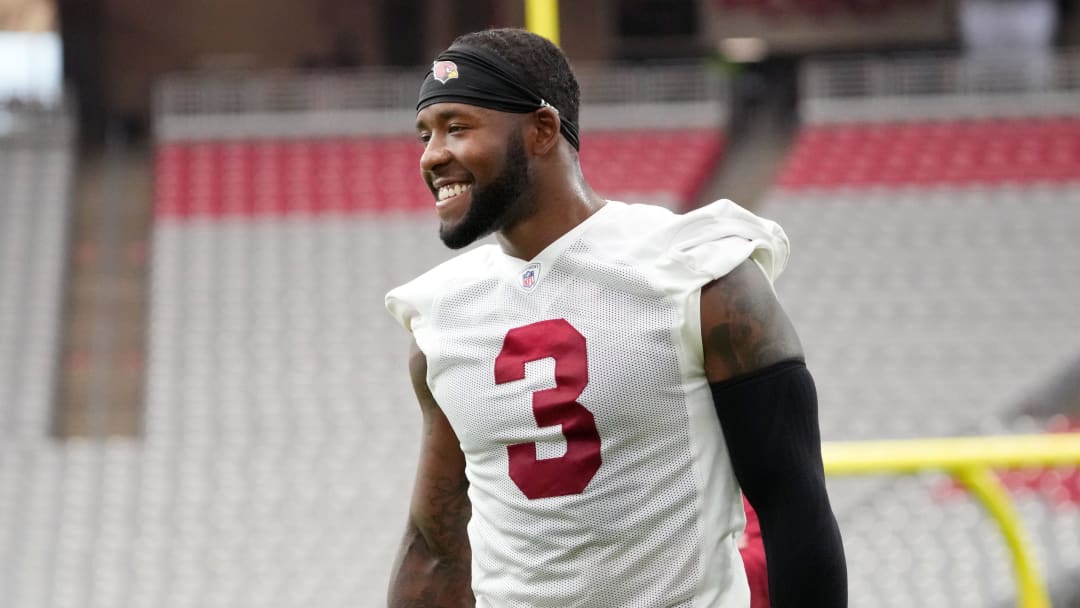 Arizona Cardinals safety Budda Baker (3) smiles on the sidelines during training camp at State Farm Stadium in Glendale on July 25, 2024.