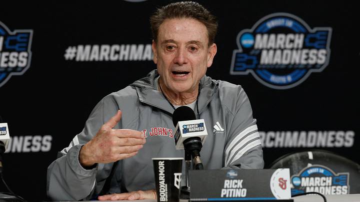 Mar 26, 2026; Washington, DC, USA; St. John's Red Storm head coach Rick Pitino speaks with the media during a press conference ahead of the east regional of the men's 2026 NCAA Tournament at Capital One Arena. Mandatory Credit: Geoff Burke-Imagn Images