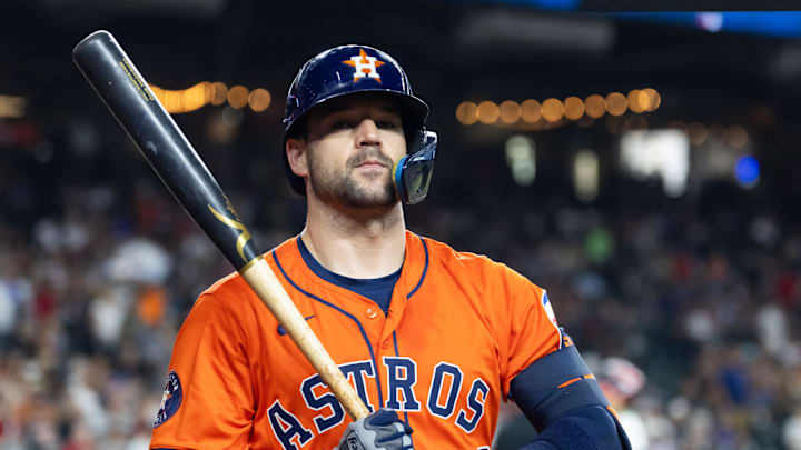 Jul 22, 2025; Phoenix, Arizona, USA; Houston Astros outfielder Chas McCormick against the Arizona Diamondbacks at Chase Field. Mandatory Credit: Mark J. Rebilas-Imagn Images