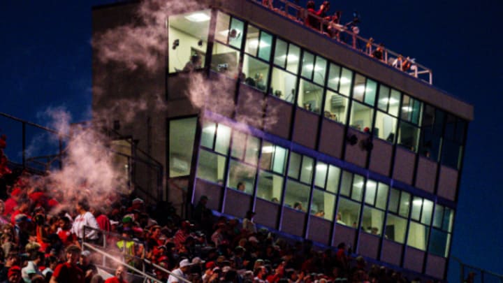 A shot of the Mater Dei crowd and press box at Santa Ana Stadium in Santa Ana, Calif. on Thursday, August 22, 2024 against Corona Centennial.