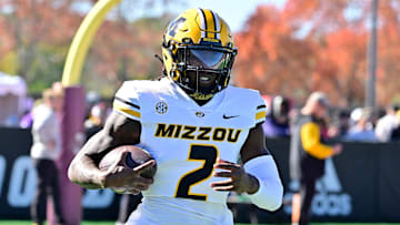 Oct 12, 2024; Amherst, Massachusetts, USA; Missouri Tigers cornerback Toriano Pride Jr. (2) warms up before a game against the Massachusetts Minutemen at Warren McGuirk Alumni Stadium. Mandatory Credit: Eric Canha-Imagn Images