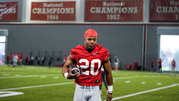 Ohio State Buckeyes running back James Peoples (20) participates in spring football practice at the Woody Hayes Athletic Center on Wednesday, March 19, 2025 in Columbus, Ohio.