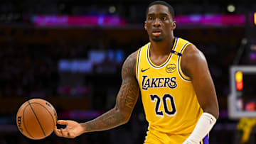  Los Angeles Lakers guard Shake Milton (20) passes against the Milwaukee Bucks during the second half at Crypto.com Arena.