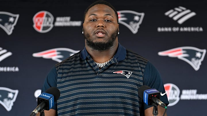 Mar 13, 2025; Foxborough, MA, USA; New England Patriots defensive tackle Milton Williams discusses his recent free agent addition to the Patriots with the media at Gillette Stadium. Mandatory Credit: Eric Canha-Imagn Images
