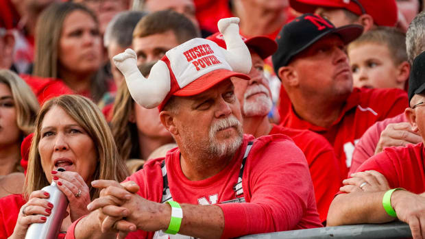 A Nebraska Cornhuskers fan during the second quarter against the Northern Illinois Huskies at Memorial Stadium.