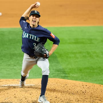 Seattle Mariners pitcher Logan Gilbert throws during a game against the Texas Rangers on June 27 at Globe Life Field.