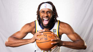 Sep 30, 2024; Indianapolis, IN, USA;  Indiana Pacers forward Isaiah Jackson (22) poses for a photo during 2024 Media day.  Mandatory Credit: Trevor Ruszkowski-Imagn Images