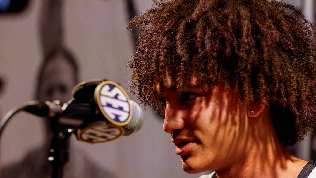 Oct 13, 2026; Birmingham, AL, USA; Vanderbilt Commodores guard Tyler Tanner speaks during the SEC Basketball Tipoff at Grand Bohemian Hotel Mountain Brook.