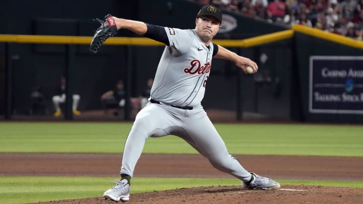 May 17, 2024; Phoenix, Arizona, USA; Detroit Tigers pitcher Tarik Skubal (29) throws against the Arizona Diamondbacks in the fourth inning at Chase Field. Mandatory Credit: Rick Scuteri-USA TODAY Sports