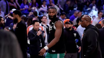 May 16, 2025; New York, New York, USA; Boston Celtics guard Jaylen Brown (7) walks off the court after losing to the New York Knicks in game six in the second round of the 2025 NBA Playoffs at Madison Square Garden. Mandatory Credit: Brad Penner-Imagn Images