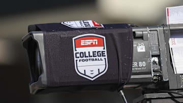 Sep 12, 2025; Houston, Texas, USA; General view of a television camera with an ESPN college football sleeve before the game between the Houston Cougars and the Colorado Buffaloes at TDECU Stadium. Mandatory Credit: Troy Taormina-Imagn Images