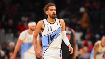 Dec 26, 2024; Atlanta, Georgia, USA; Atlanta Hawks guard Trae Young (11) in action against the Chicago Bulls in the first quarter at State Farm Arena. 