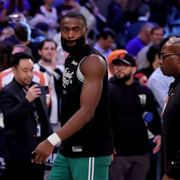 May 16, 2025; New York, New York, USA; Boston Celtics guard Jaylen Brown (7) walks off the court after losing to the New York Knicks in game six in the second round of the 2025 NBA Playoffs at Madison Square Garden. Mandatory Credit: Brad Penner-Imagn Images