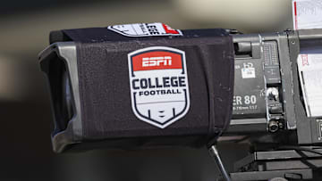 Sep 12, 2025; Houston, Texas, USA; General view of a television camera with an ESPN college football sleeve before the game between the Houston Cougars and the Colorado Buffaloes at TDECU Stadium. Mandatory Credit: Troy Taormina-Imagn Images