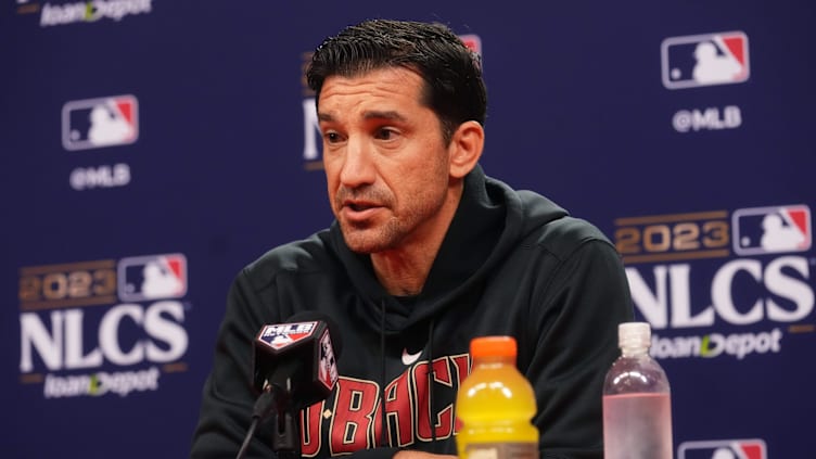 Arizona Diamondbacks general manager Mike Hazen speaks to the media ahead of their NLCS matchup