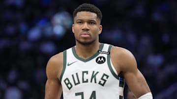 Mar 30, 2025; Milwaukee, Wisconsin, USA;  Milwaukee Bucks forward Giannis Antetokounmpo (34) during the game against the Atlanta Hawks at Fiserv Forum. Mandatory Credit: Jeff Hanisch-Imagn Images