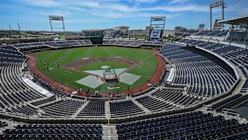 Jun 14, 2024; Omaha, NE, USA;  General view of the field before the College World Series at Charles Schwab Filed Omaha. Mandatory Credit: Steven Branscombe-Imagn Images