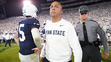 Penn State Nittany Lions head coach James Franklin and quarterback Drew Allar (15)