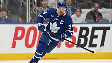 Sep 22, 2024; Toronto, Ontario, CAN;  Toronto Maple Leafs forward Auston Matthews (34) pursues the play against the Ottawa Senators in the second period at Scotiabank Arena. Mandatory Credit: Dan Hamilton-Imagn Images