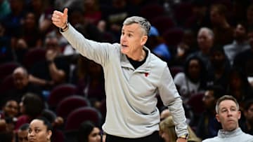 Oct 7, 2025; Cleveland, Ohio, USA; Chicago Bulls Head Coach Billy Donovan reacts during the second half against the Cleveland Cavaliers at Rocket Arena. Mandatory Credit: Ken Blaze-Imagn Images