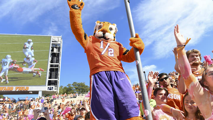 Oct 19, 2024; Clemson, South Carolina, USA; Clemson Tigers fans react at the end of the game against the Virginia Cavaliers at Memorial Stadium. Mandatory Credit: Alexander Hicks-Imagn Images