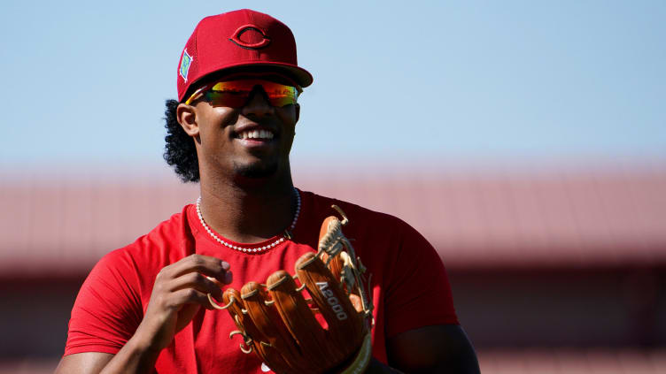 Cincinnati Reds infielder Jose Barrero (2) smiles.