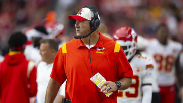 Sep 11, 2022; Glendale, Arizona, USA; Kansas City Chiefs offensive line coach Andy Heck against the Arizona Cardinals at State Farm Stadium. Mandatory Credit: Mark J. Rebilas-USA TODAY Sports