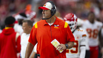 Sep 11, 2022; Glendale, Arizona, USA; Kansas City Chiefs offensive line coach Andy Heck against the Arizona Cardinals at State Farm Stadium. Mandatory Credit: Mark J. Rebilas-Imagn Images