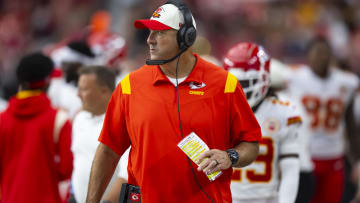 Sep 11, 2022; Glendale, Arizona, USA; Kansas City Chiefs offensive line coach Andy Heck against the Arizona Cardinals at State Farm Stadium. Mandatory Credit: Mark J. Rebilas-USA TODAY Sports