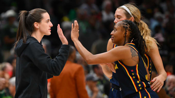 The Fever are on a five-game winning streak while Caitlin Clark (left) is still sidelined with a groin injury. 