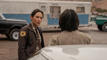 Jessica Matten as Sgt. Bernadette Manuelito and Zakota Shade as Dean Bitsuie in Dark Winds season 2, episode 5 