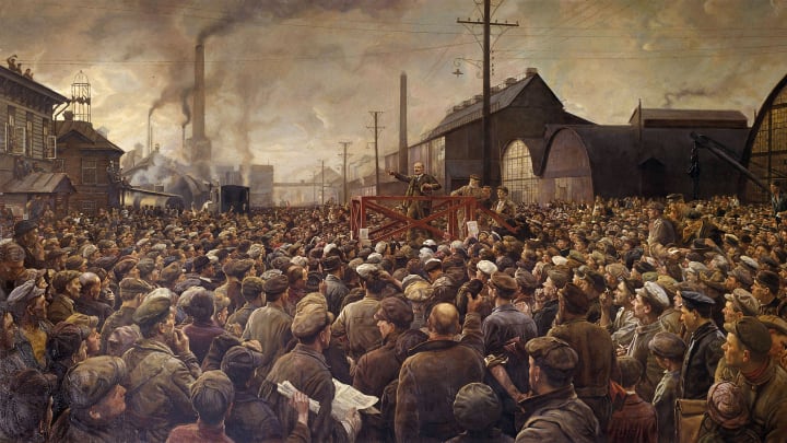 Lenin speaking to the workers of the Putilov factory by Isaak Brodsky Lenin speaking to the workers of the Putilov factory by Isaak Brodsky