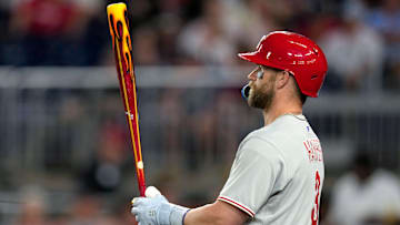 Philadelphia Phillies first baseman Bryce Harper with his customized Players' Weekend bat.