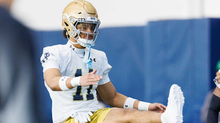 Notre Dame safety JaDon Blair during a Notre Dame football spring practice at Irish Athletic Center on Wednesday, March 19, 2025, in South Bend.