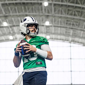 BYU quarterback Treyson Bourguet at BYU Spring camp