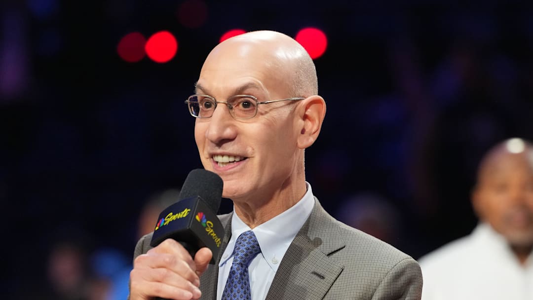Feb 15, 2026; Inglewood, California, USA; NBA commissioner Adam Silver speaks to media after the 75th NBA All Star Game at Intuit Dome. Mandatory Credit: Kirby Lee-Imagn Images