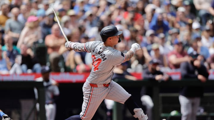 Minnesota Twins designated hitter Jose Miranda (64) against the Seattle Mariners during the fifth inning at T-Mobile Park on June 30.