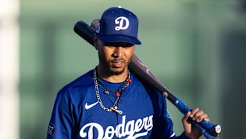 Phoenix, Arizona, USA; Los Angeles Dodgers shortstop Mookie Betts against the Cincinnati Reds during a spring training game at Camelback Ranch-Glendale.