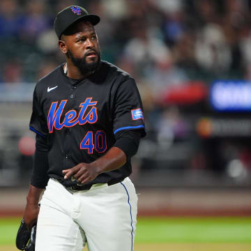 May 31, 2024; New York City, New York, USA; New York Mets pitcher Luis Severino (40) walks to the dugout after being taken out of the game during the sixth inning against the Arizona Diamondbacksat Citi Field. Mandatory Credit: Gregory Fisher-USA TODAY Sports