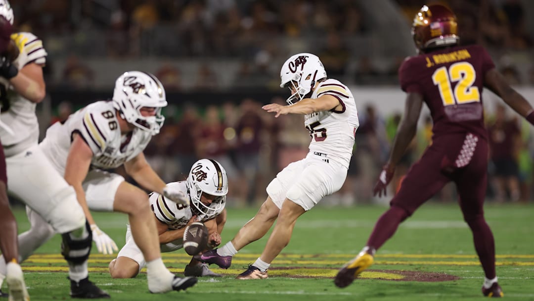 Former Texas State Bobcats and USC Trojans kicker Tyler Robles attempts a field goal against the Arizona State Sun Devils in Week 3 of the 2025 season. Robles transferred to Washington on Wednesday.