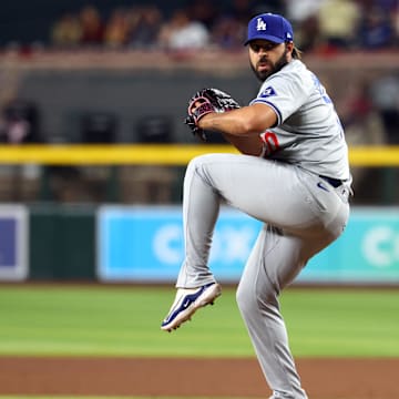 Dodgers pitcher Nabil Crismatt against the Arizona Diamondbacks at Chase Field on April 30, 2024.