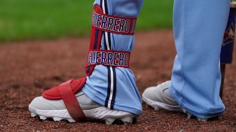 Oct 5, 2022; Baltimore, MD, USA; Toronto Blue Jays first baseman Vladimir Guerrero Jr. (27) awaits