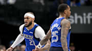 Mar 31, 2025; Dallas, Texas, USA; Dallas Mavericks center Daniel Gafford (21) and forward P.J. Washington (25) in action during the game between the Dallas Mavericks and the Brooklyn Nets at the American Airlines Center. Mandatory Credit: Jerome Miron-Imagn Images