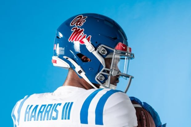 Ole Miss wide receiver Tre Harris in Ole Miss' new road uniforms