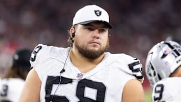 Las Vegas Raiders center Jackson Powers-Johnson (58) 