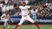 [US, Mexico & Canada customers only] June 9, 2024; London, UNITED KINGDOM;  Philadelphia Phillies pitcher Taijuan Walker throws to the New York Mets during a London Series baseball game at Queen Elizabeth Olympic Park.