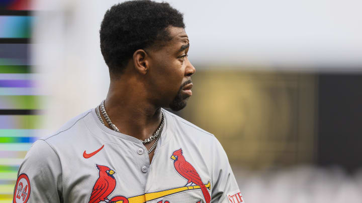 Aug 12, 2024; Cincinnati, Ohio, USA; St. Louis Cardinals outfielder Jordan Walker (18) walks off the field in the second inning against the Cincinnati Reds at Great American Ball Park. Mandatory Credit: Katie Stratman-USA TODAY Sports