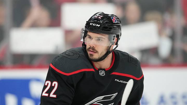 Hurricanes center Logan Stankoven (22)