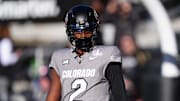 Nov 16, 2024; Boulder, Colorado, USA; Colorado Buffaloes quarterback Shedeur Sanders (2) looks on before the game against the Utah Utes at Folsom Field. Mandatory Credit: Ron Chenoy-Imagn Images